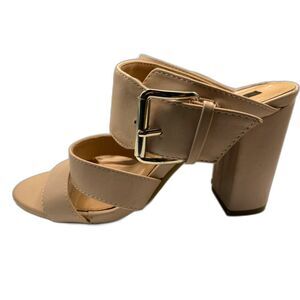 XXI Women's Strappy Heeled Sandals with Buckles Size 7 Champagne 3.5" Heel